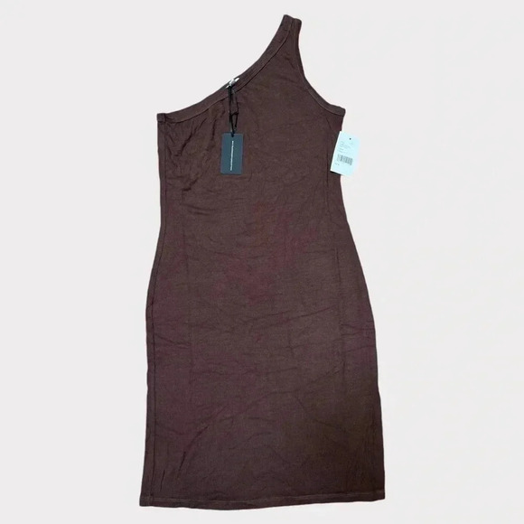 Articles Of Society Jade Ribbed Mini One Shoulder Dress in Brown Size Medium - Picture 1 of 5